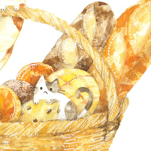 絵画「パンかごとネコ」 絵画 伊藤彩恵子 通販 2373508｜Creema(クリーマ)