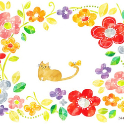 絵画「花とネコ」 1枚目の画像