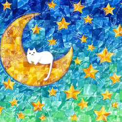 絵画「月と星とネコ」 絵画 伊藤彩恵子 通販 3459058｜Creema