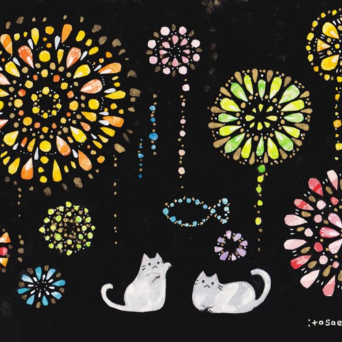 絵画「花火とネコ1」 絵画 伊藤彩恵子 通販 3986169｜Creema