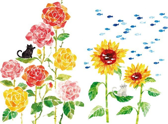 「花とネコ」ポストカードセット(7枚入り) 2枚目の画像