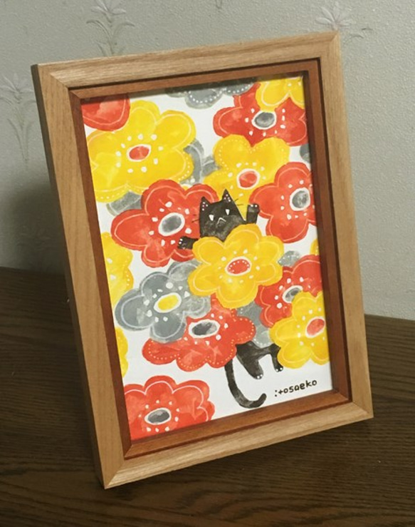 絵画「花の中のネコ」 4枚目の画像