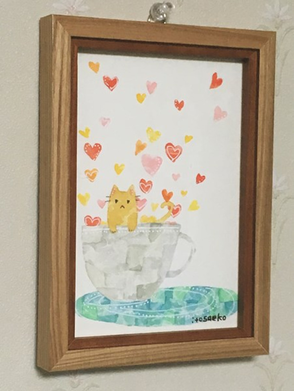 絵画「カップとネコ」 2枚目の画像