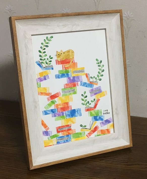 絵画「育つ本とネコ」 4枚目の画像