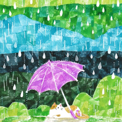 版画/絵画　天夢森流彩　五月雨の傘かしげ 版画/絵画 天夢森流彩 五月雨の傘かしげ