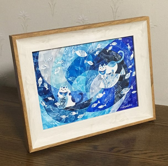 絵画「魚と招きネコ」 4枚目の画像