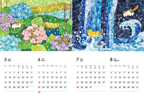 水彩ネコ2019年カレンダー 3枚目の画像