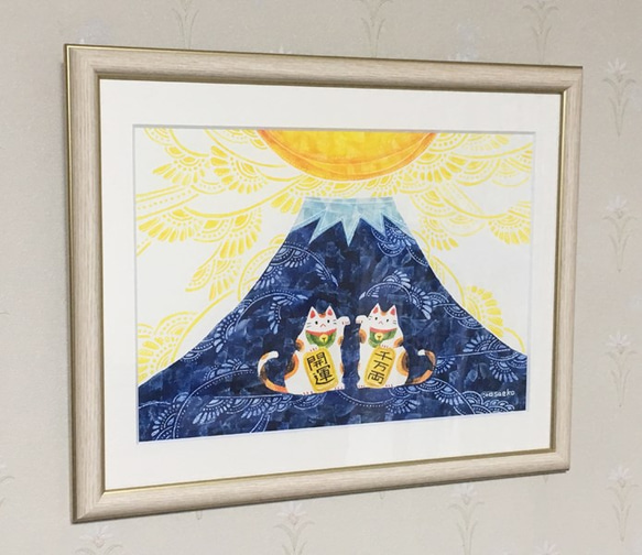 絵画「富士山と招きネコ」 2枚目の画像