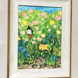 絵画「花咲く庭のネコ」 2枚目の画像