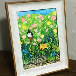 絵画「花咲く庭のネコ」 4枚目の画像