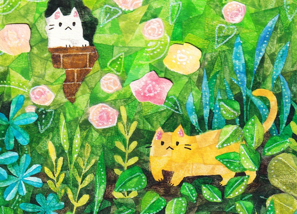 絵画「花咲く庭のネコ」 6枚目の画像