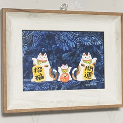 絵画「3匹の招きネコ」 2枚目の画像
