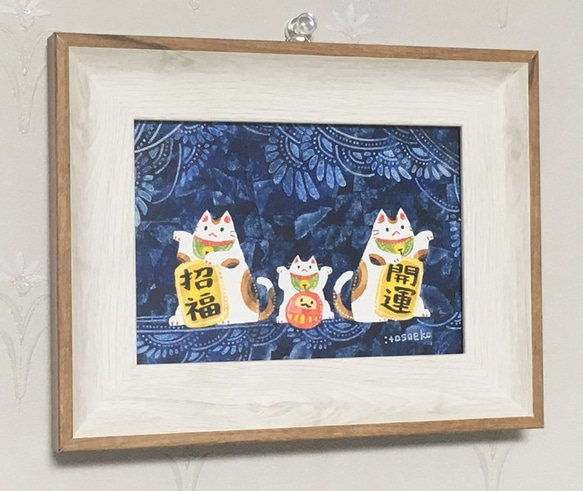 絵画「3匹の招きネコ」 2枚目の画像