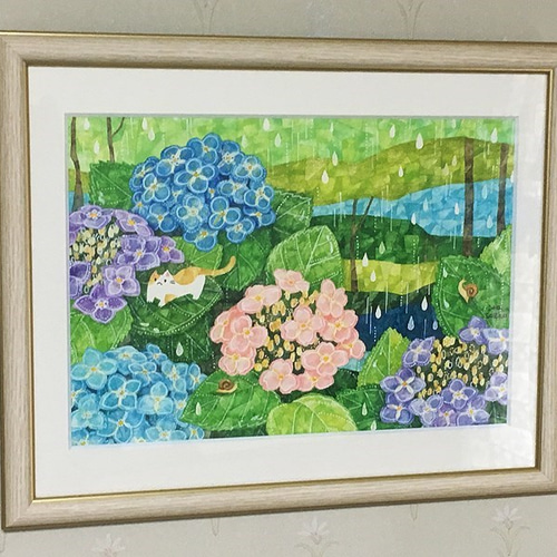 絵画「紫陽花と蝸牛とネコ」 絵画 伊藤彩恵子 通販 7237897