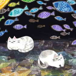 絵画「魚の虹を夢見るネコ」 5枚目の画像