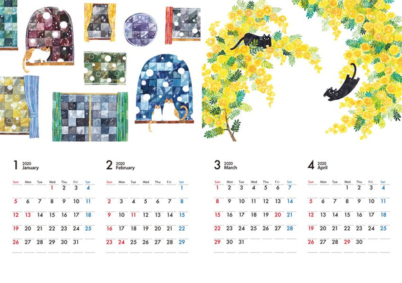 水彩ネコ2020年カレンダー 2枚目の画像