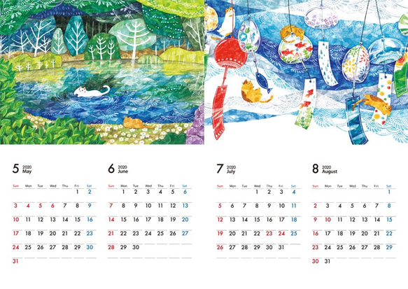 水彩ネコ2020年カレンダー 3枚目の画像