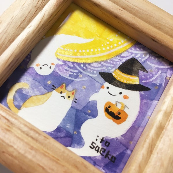 ミニ額入り原画「ハロウィンのネコ9」 2枚目の画像