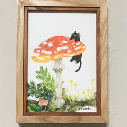 絵画「キノコと黒ネコ」 4枚目の画像