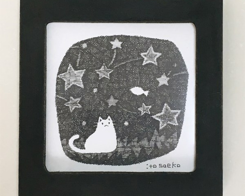 原画#3967 黒猫　星空　ベネチア　水彩画　ドローイング　インテリア　絵画　絵 宇宙猫：水彩画の黒猫宇宙飛行士プリント - Etsy 日本