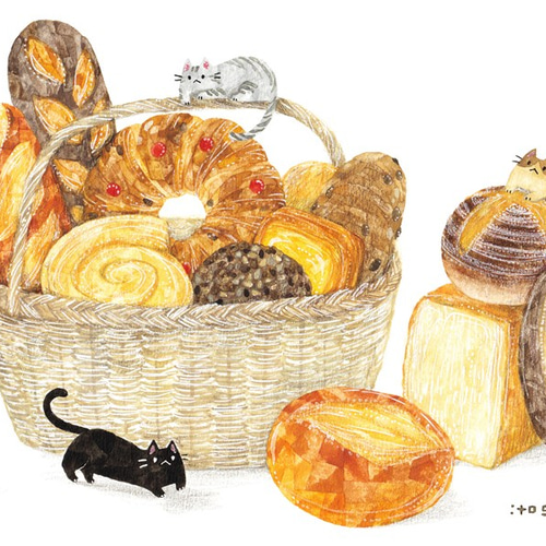 絵画「パンかごとネコたち」 絵画 伊藤彩恵子 通販 8194444｜Creema