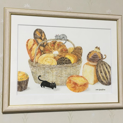 絵画「パンかごとネコたち」 絵画 伊藤彩恵子 通販 8194444｜Creema