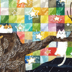 絵画「カラフルな樹と星とネコ」 4枚目の画像