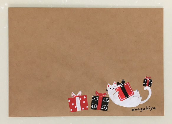 「クリスマスのネコ」手描き封筒セット4 2枚目の画像