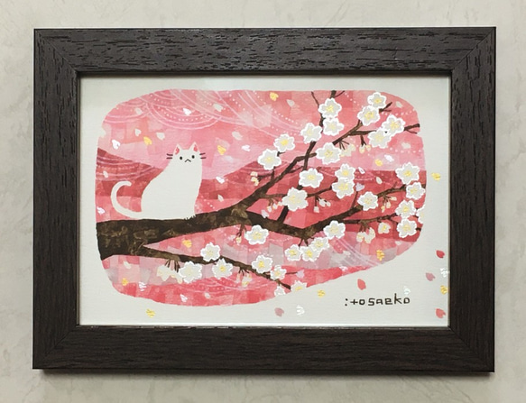 絵画「桜の上のネコ」 2枚目の画像