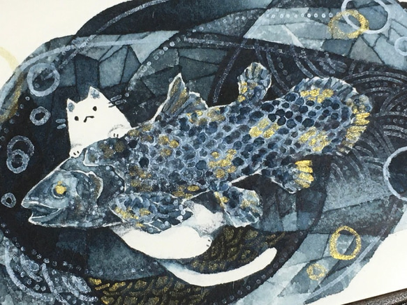 絵画「シーラカンスとネコ」 3枚目の画像
