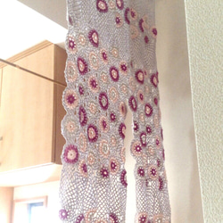 手編みモチーフカーテン♡のれん♡間仕切り♡目隠し♡ピンク×グレー×シルバー 5枚目の画像