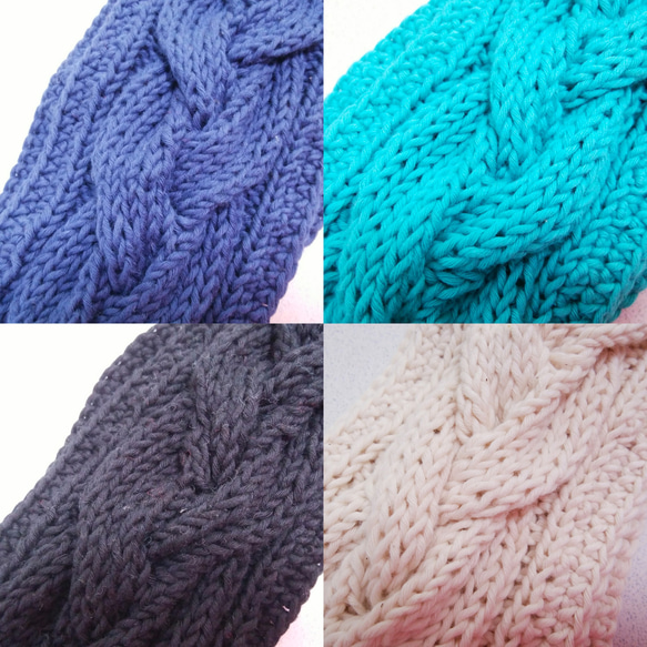 【受注制作】コットン100%手編み三つ編み模様ヘアバンド♡選べるカラー 2枚目の画像