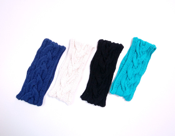 【受注制作】コットン100%手編み三つ編み模様ヘアバンド♡選べるカラー 3枚目の画像