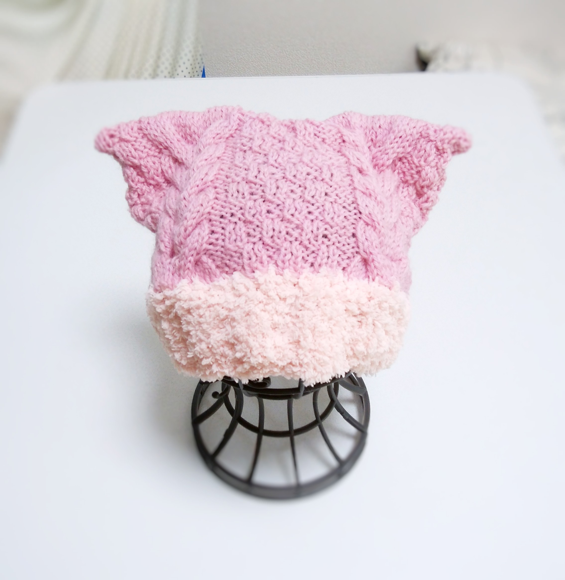 受注制作】ねこ耳モコモコ手編みニット帽♡大人サイズ♡ピンク