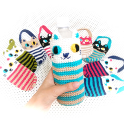 受注制作】ねこちゃん手編みボトルカバー♡ペットボトル500mlサイズ