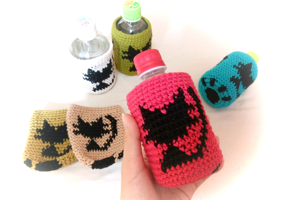 受注制作】ねこちゃん手編みボトルカバー♡ペットボトル350mlサイズ