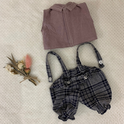 【オーダー】ぬい服　BON BON 、ツアT セット　大橋さん ぬいぐるみ服 上下セット オーバーオール 前あきシャツ 40cm