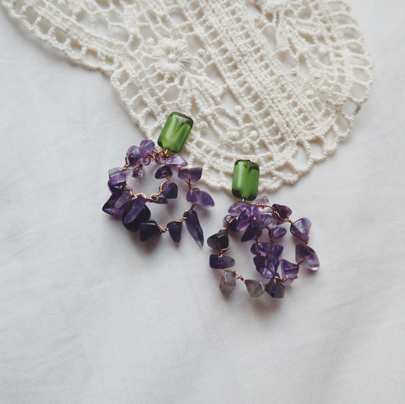 SALE！！《ピアス》Czech green × amethyst 1枚目の画像