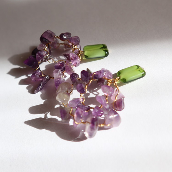 SALE！！《ピアス》Czech green × amethyst 3枚目の画像