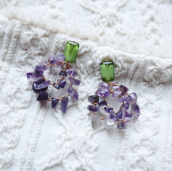 SALE！！《ピアス》Czech green × amethyst 5枚目の画像