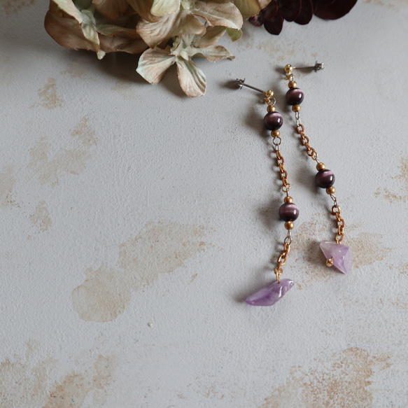 《ピアス/イヤリング》vintage chain × amethyst 1枚目の画像