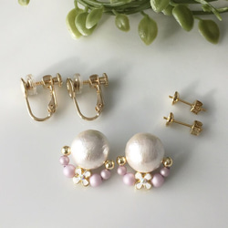 cotton pearl & flower earrings （ラベンダー） 4枚目の画像
