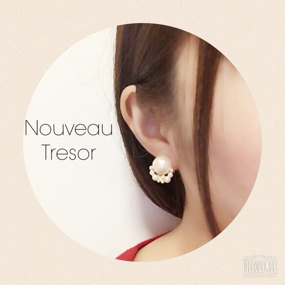 cotton pearl & flower earrings (white) 3枚目の画像