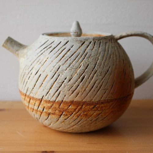 遺跡風（ヤシの実柄） ティーポット 陶器 ポット・急須 風唄窯（ふうた