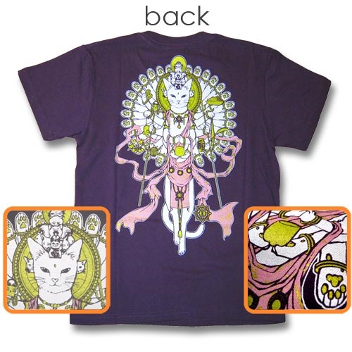 猫Tシャツ　十一面千手猫観音（紫）【猫佛シリーズ1】