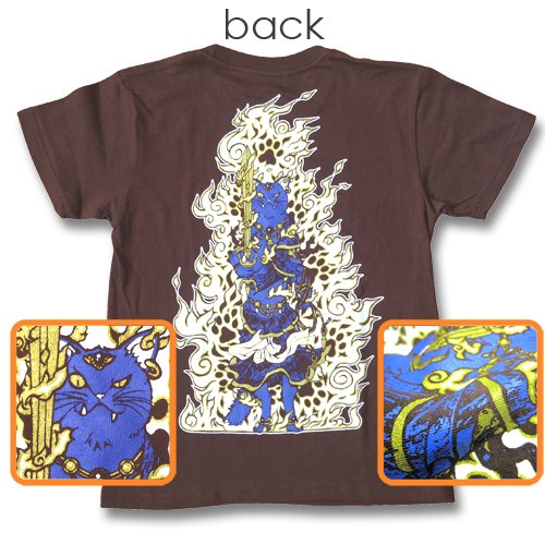 猫Tシャツ　不動猫明王（大地色）【猫佛シリーズ3】