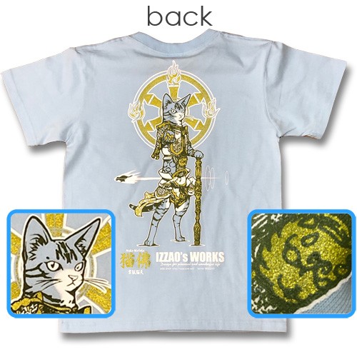 猫Tシャツ　韋駄猫天（白藍）【猫佛シリーズ8追加色】