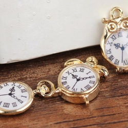 ゴールド目覚まし時計 懐中時計 チャームセット 2種類4個 第2張的照片