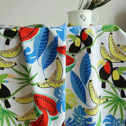 オオハシオウム バナナ スイカ柄 US Joann布生地 コットンシルク綿絹