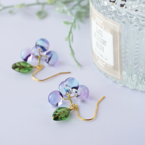 紫陽花 ゴージャス リボン ピアス イヤリング 全国販売店 ハンドメイド